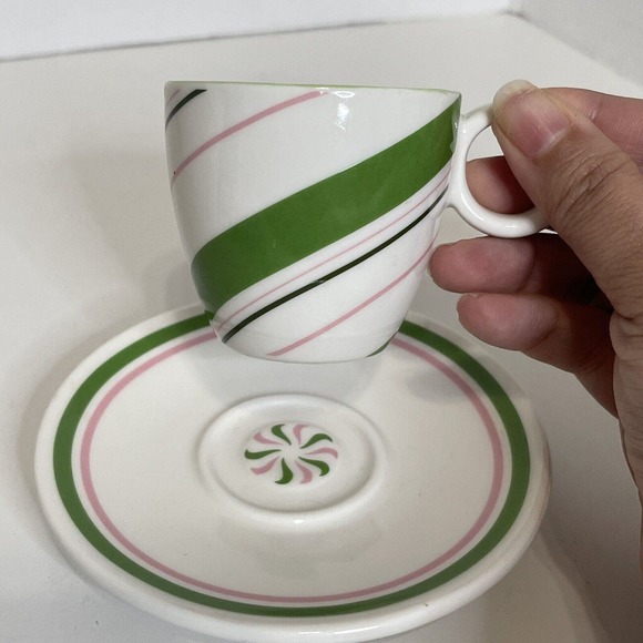 Starbucks Demi Espresso Mini Cup Mug Saucer Candy Striped Holiday 2007 Set - Picture 5 of 10
